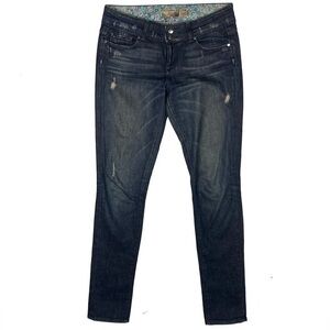 Paige Swall Dark Wash Distress Denim Peg Leg‎ Jean